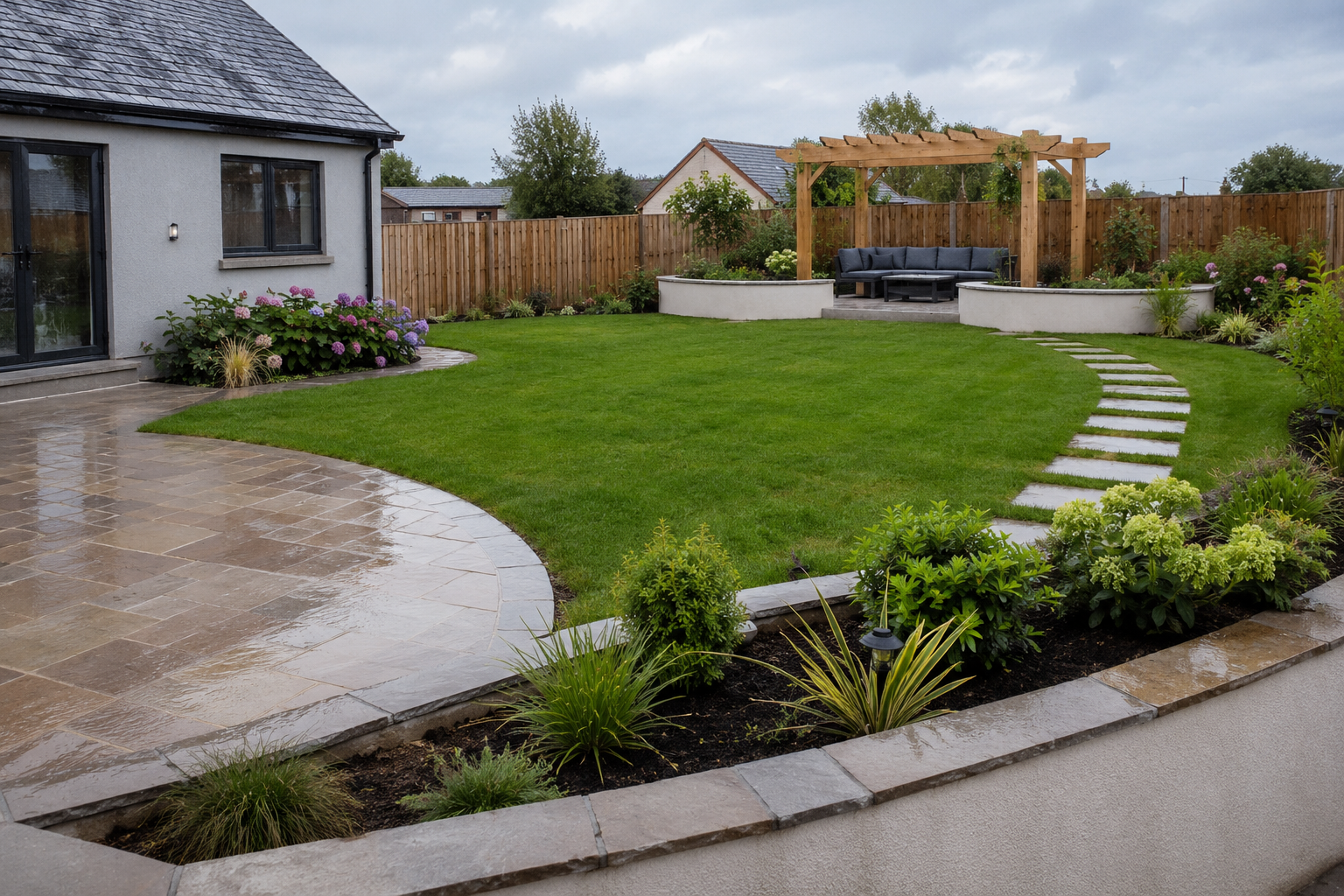 Complete garden redesign with patio and pergola in Kilrush, County Clare